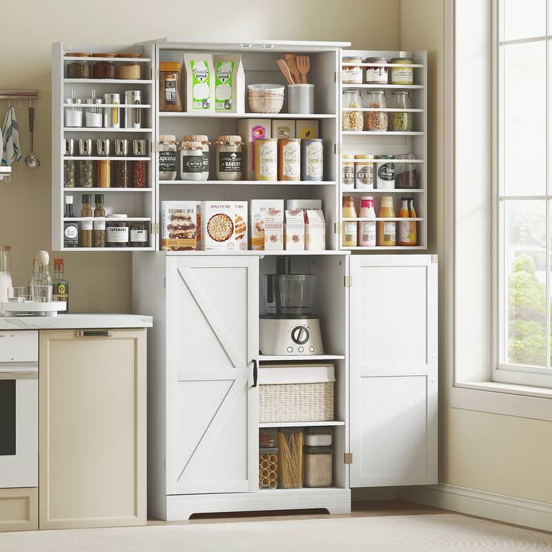 HOMCOM 72" Farmhouse Kitchen Pantry Cabinet, Freestanding Tall Storage Cabinet with 4 Adjustable Shelves and 8 Door Shelves