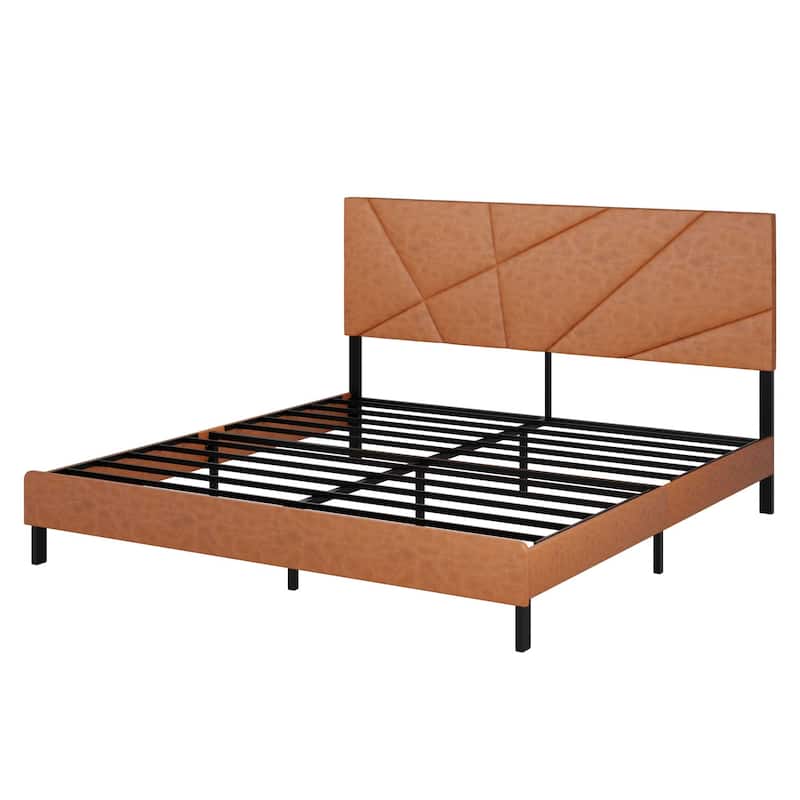Metal Bed Frame Modern Upholstered Platform Bed Frame with Headboard Footboard, Noise-Free, No Box Spring Required,Antique Brown