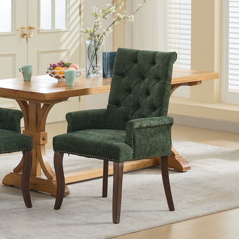 Upholstered Chenille Fabric Accent Dining Chair with Curved Solid Wood Legs