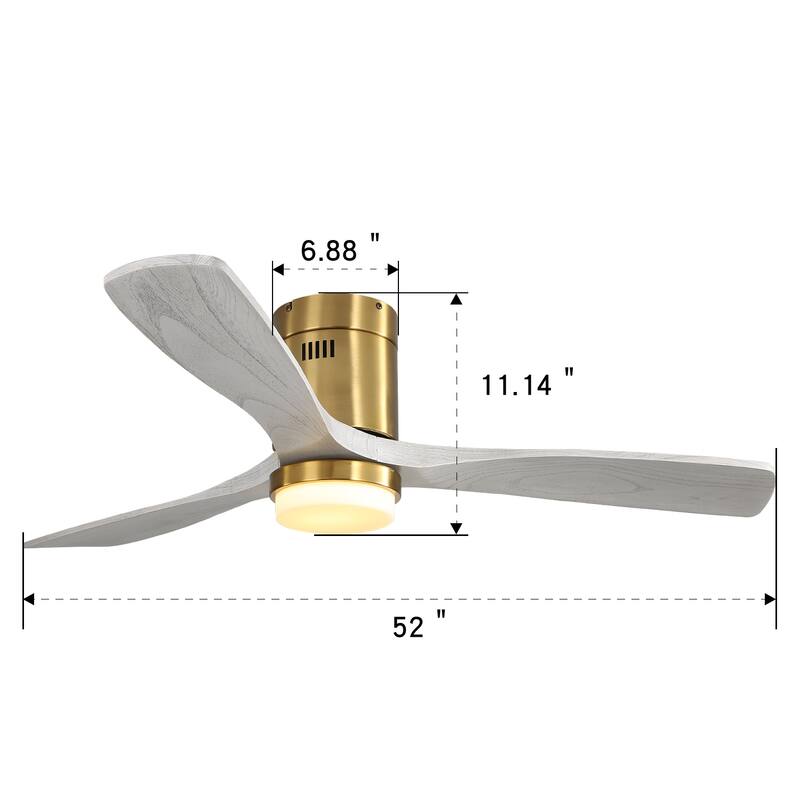 Modern Embedded Ceiling Fan Light with Lighting and 3 Wooden Blades, Reversible DC Motor for Bedroom and Lounge Area