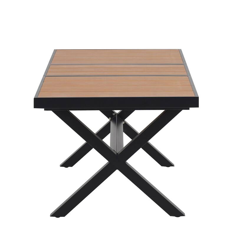 Outdoor Dining Set with 6 Chairs and X-Shaped Legs Extendable Table, Aluminum Patio Dining Table Set