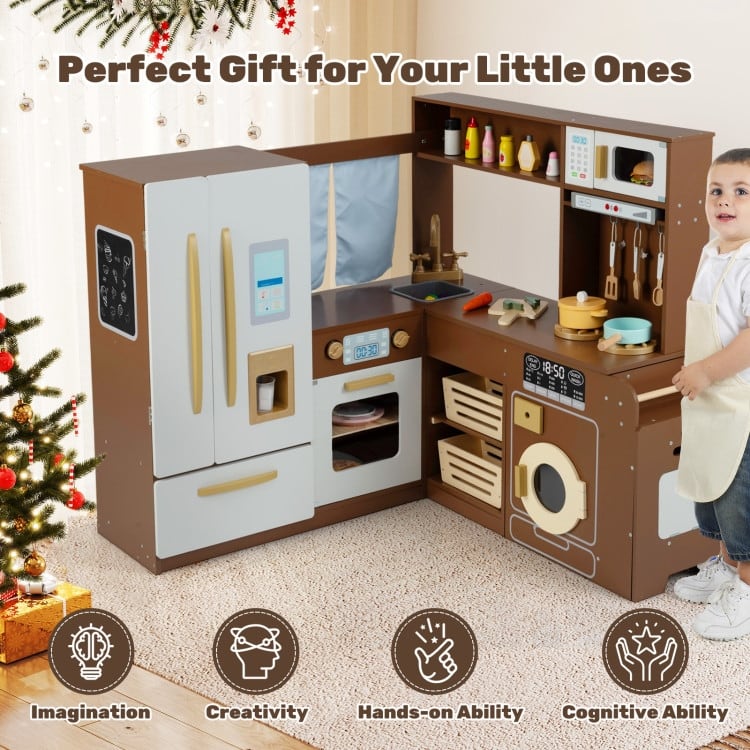 MDF Kids Corner Play Kitchen with Lights, Sounds and Accessories - 40" × 39.5" × 37"