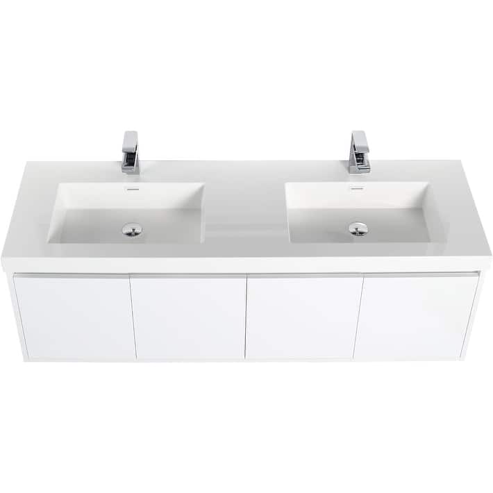 Blossom 60" Wall Mount Vanity with Double Acrylic Sink, Modern Design
