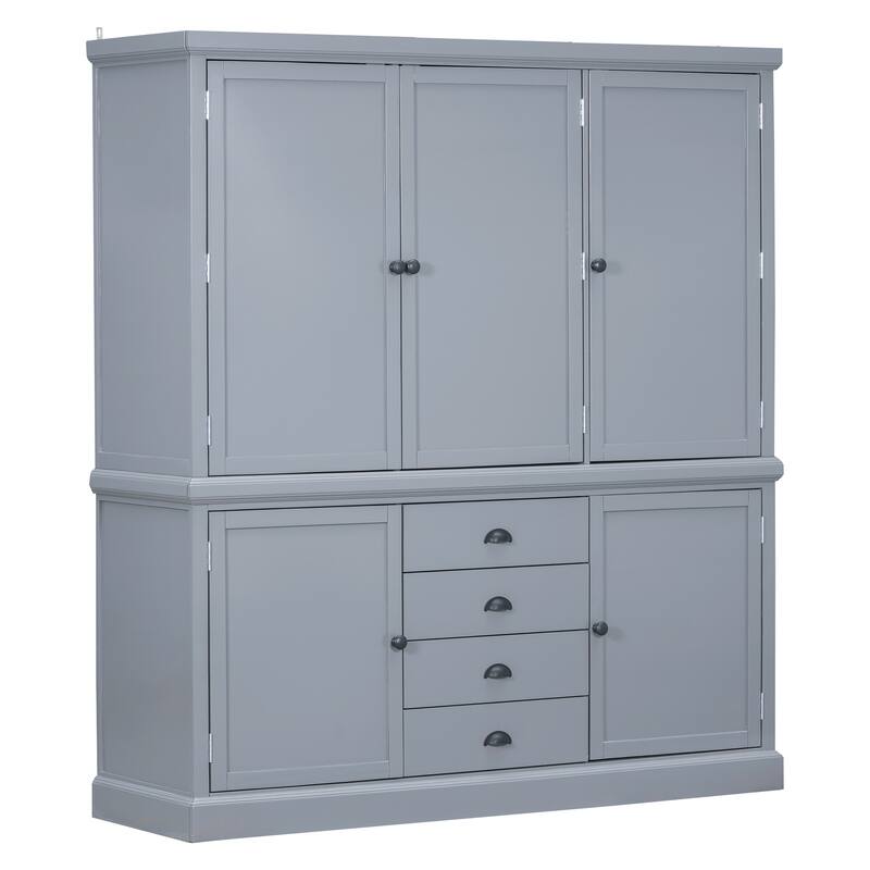 Roomfitters Kitchen Pantry Organizers and Storage Kitchen Cabinet, Hutch with Microwave Stand, 4 Drawers, Spice Racks