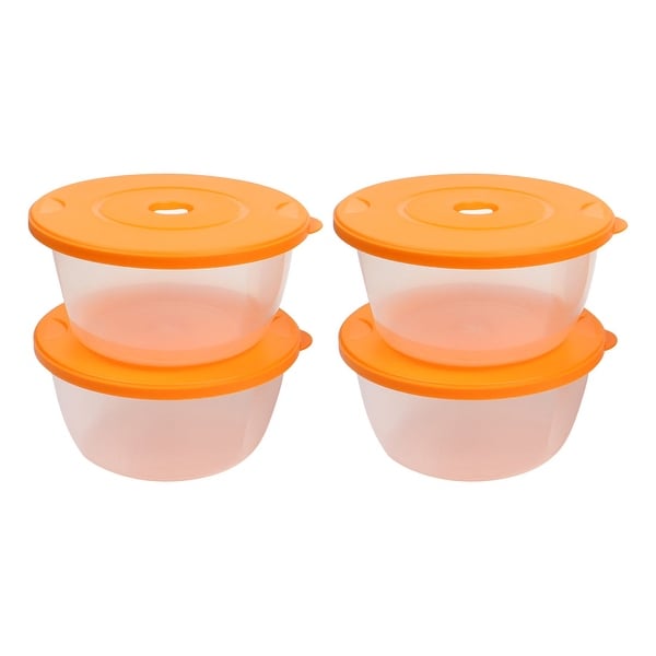 4 Pcs Kitchen Ware Orange Clear Round Airtight Container Microwave Crisper Set