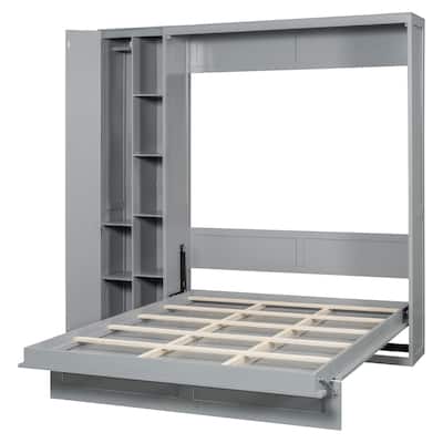 Multi-Function Queen Murphy Wall Bed with Flexible Slats, 8-10" Mattress, Hidden LED Light & Practical Storage