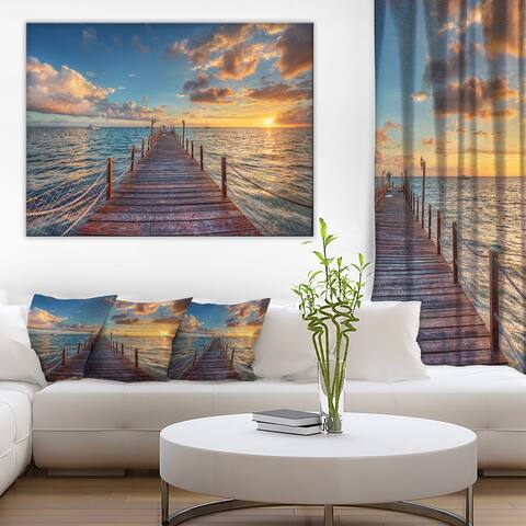 Brilliant Sunrise over Sea Pier' Modern Bridge Canvas Wall Art