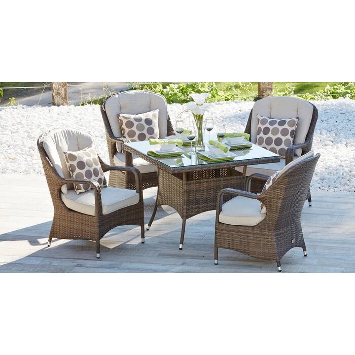 Moda Wicker 5-piece Patio Dining Table Set with Cushions