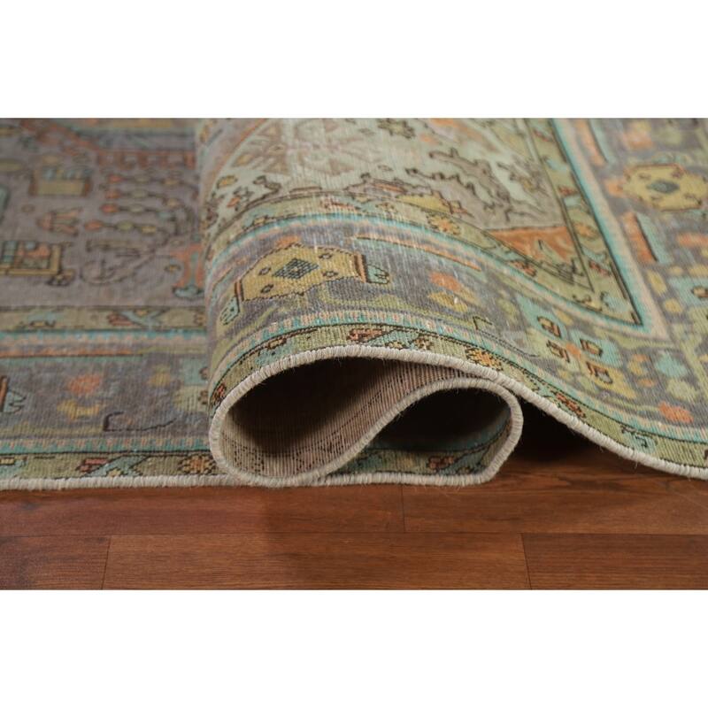 Hand Knotted Oriental 100% Wool Carpet Traditional Medallion Greys & Charcoal Tabriz Area Rug - 9' 9'' X 6' 5''