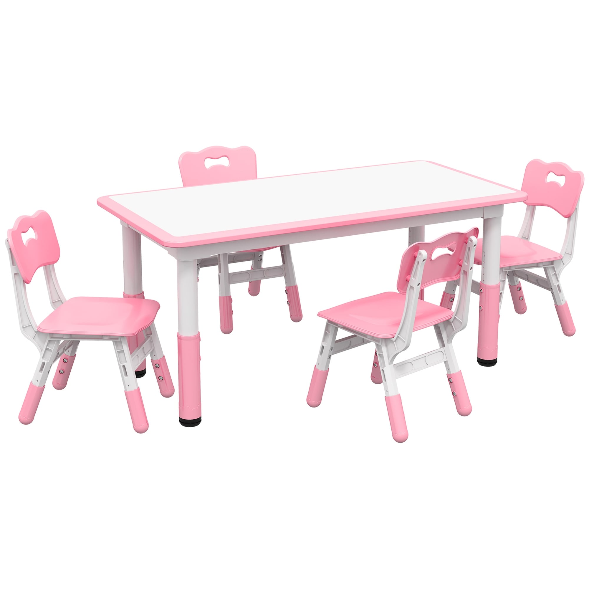 Qaba Kids Table and Chair Set with 4 Chairs Adjustable Height