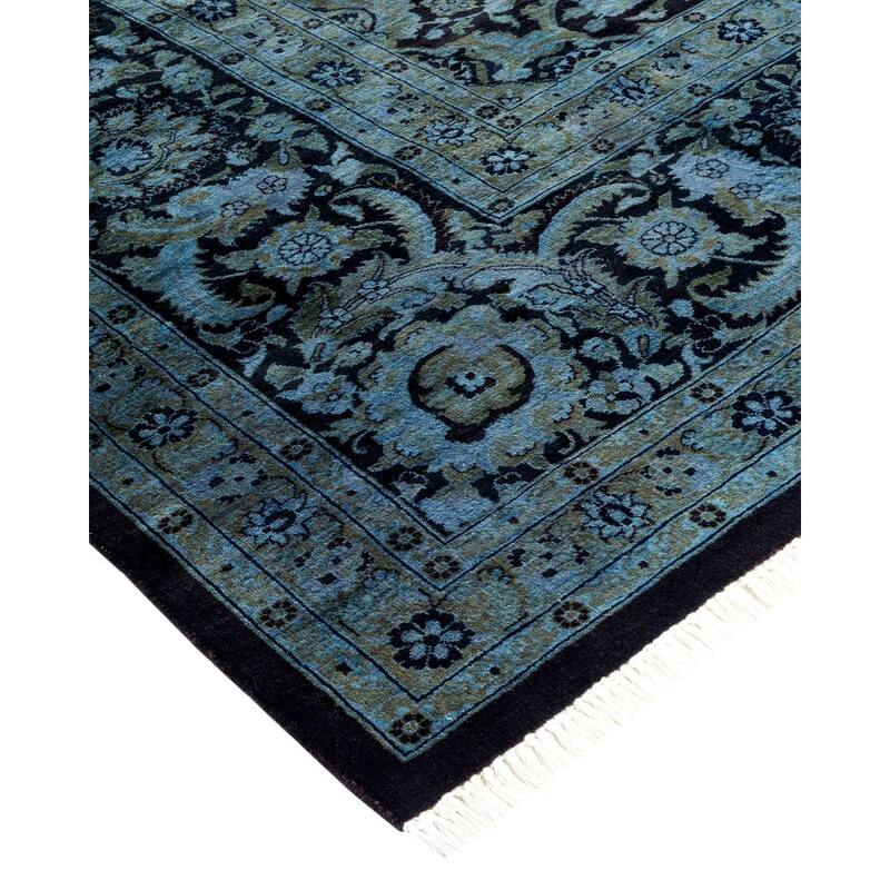 Overton Hand Knotted Wool Vintage Inspired Modern Contemporary Overdyed Black Area Rug - 10' 0" x 13' 10"