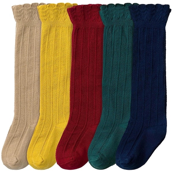 slide 2 of 6, CozyWay Toddler Ruffled Knee High Socks, Rainbow Colors, 5 pair