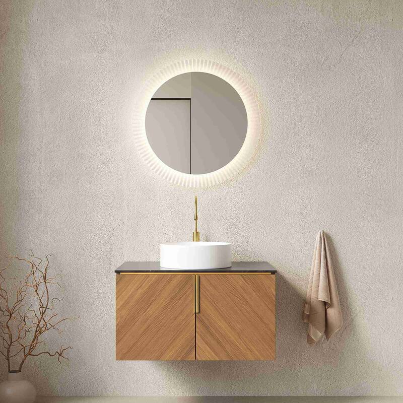Wall Mounted Bathroom Vanity with Sintered Stone Countertop and Sink - 30" - White/Espresso
