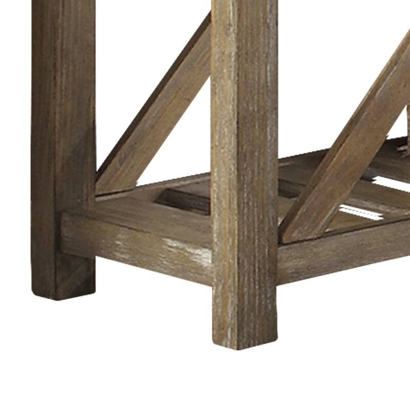 Rectangular Wooden Sofa Table With Slated Bottom Shelf, Gold Brown