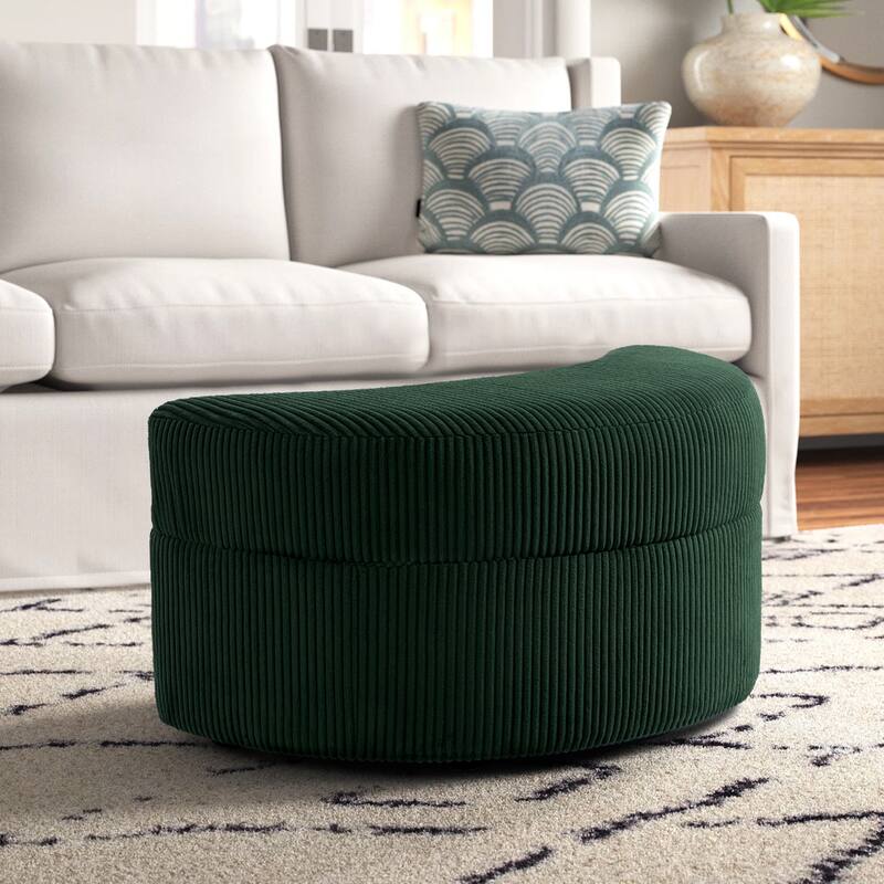 Moon Crescent Storage Upholstered Ottoman - Green-Corduroy