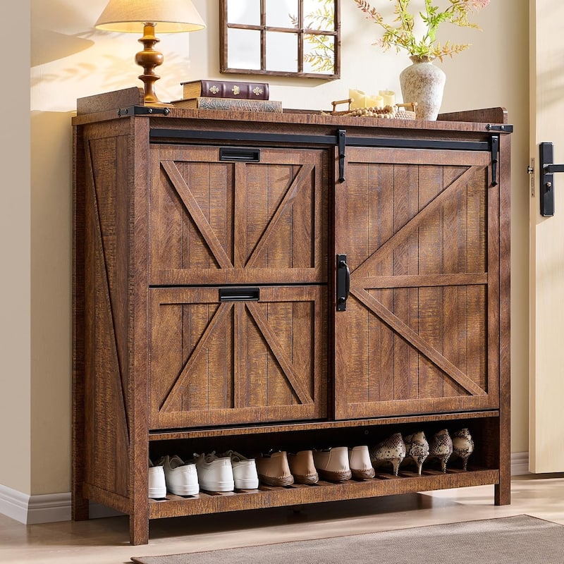 Farmhouse Shoe Storage Cabinet, Shoe Organizer, Shoe Rack Cabinet - Reclaimed Barnwood