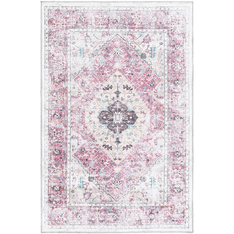 Traditional Tira Collection Area Rug - 4'x6' - Light Coral-Pink