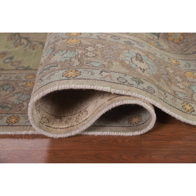 Green Distressed Tabriz Persian Antique Area Rug Handmade Wool Carpet - 6'6" x 9'8"