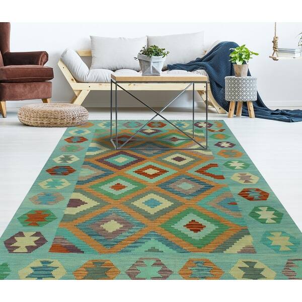 Noori Rug Sangat Kilim Afi Lt. Blue/Orange Rug - 4'11