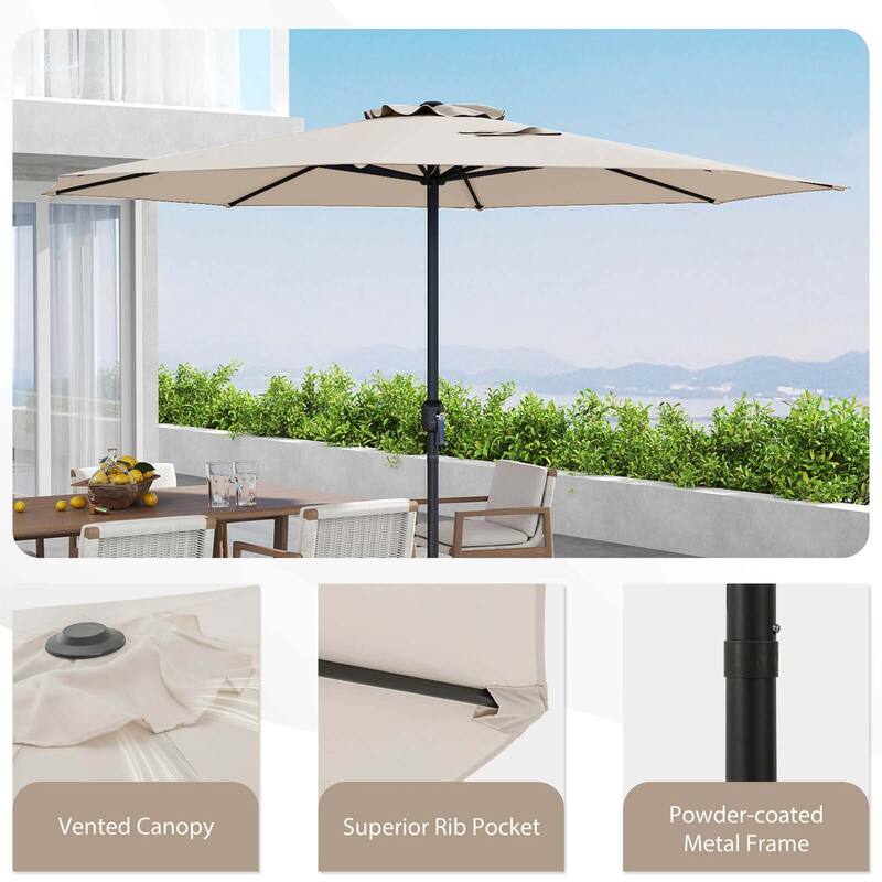 12FT Patio Umbrella Outdoor Table Umbrella w/ Crank Handle