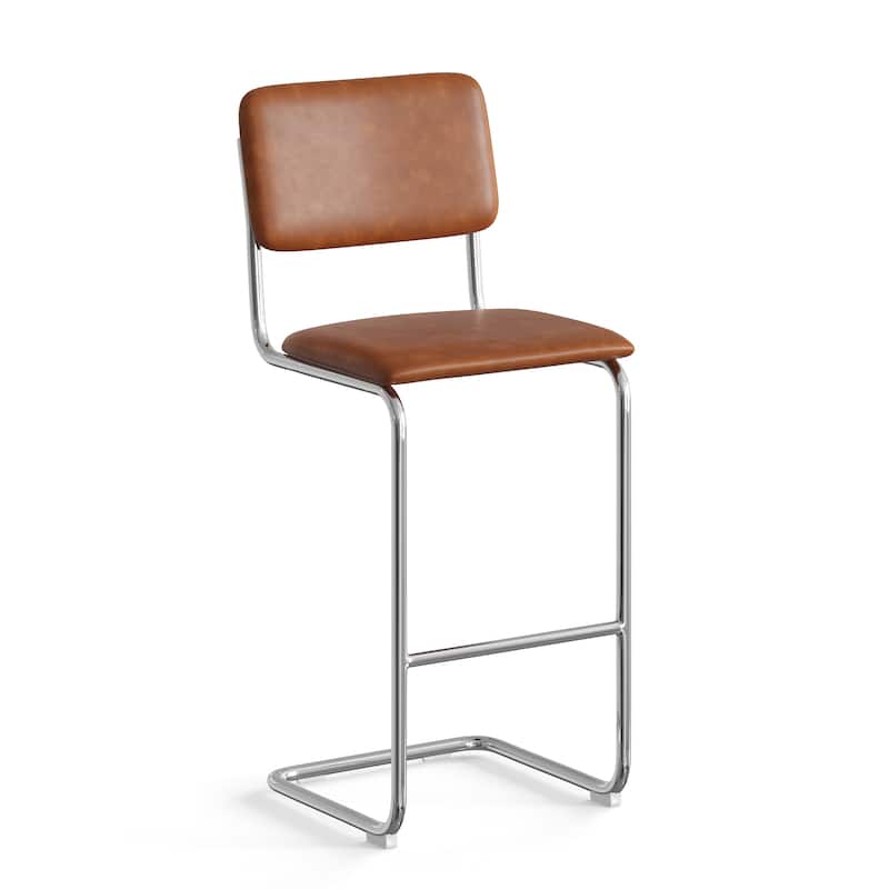 Hayward Vegan Leather Bar Height Stool (Set of 2) - Chrome Frame / Saddle Vegan Leather