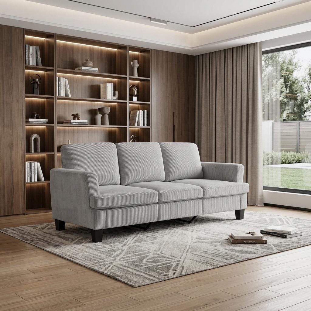 HomeRoots 84" Gray Corduroy Sofa