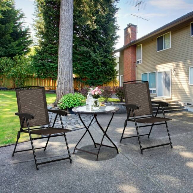 2 Pieces Folding Sling Chairs with Steel Armrests and Adjustable Back for Patio - 21" x 31" (W x H)