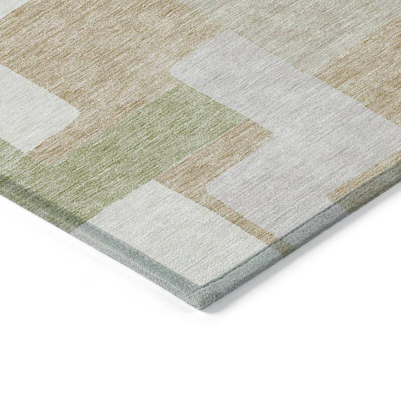 Machine Washable Indoor/ Outdoor Contempoary Blocks Chantille Rug