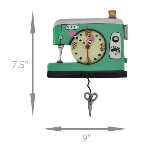 Allen Designs Stitch Sewing Machine Pendulum Wall Clock - 7.5 X 9 X 2 inches