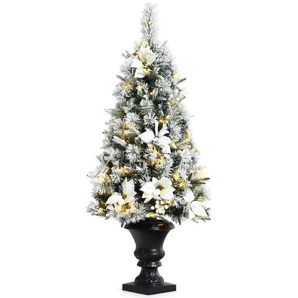 slide 2 of 9, Costway 4ft Pre-lit Snowy Christmas Entrance Tree w/ White Berries &