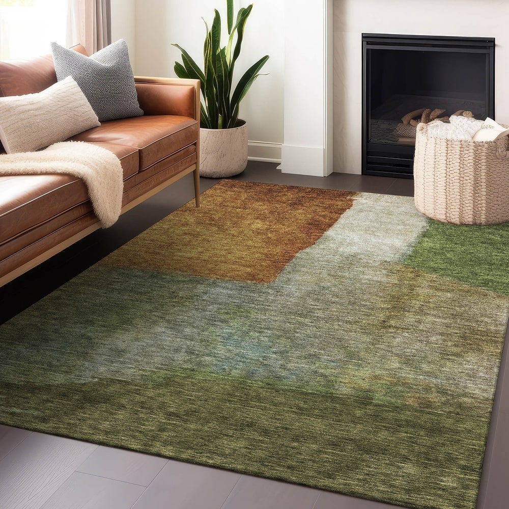 Machine Washable Indoor/ Outdoor Abstract Contemporary Chantille Rug