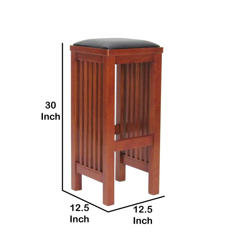 Faux Leather Upholstered Wooden Backless Barstool, Oak Brown