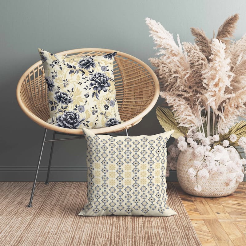 Nature's Canvas Indoor/Outdoor Reversible Throw Pillow Yellow and Grey
