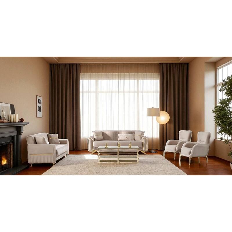 Modorn 4 Pieces Living Room Sets 2 Sofa 2 Chair - Beige