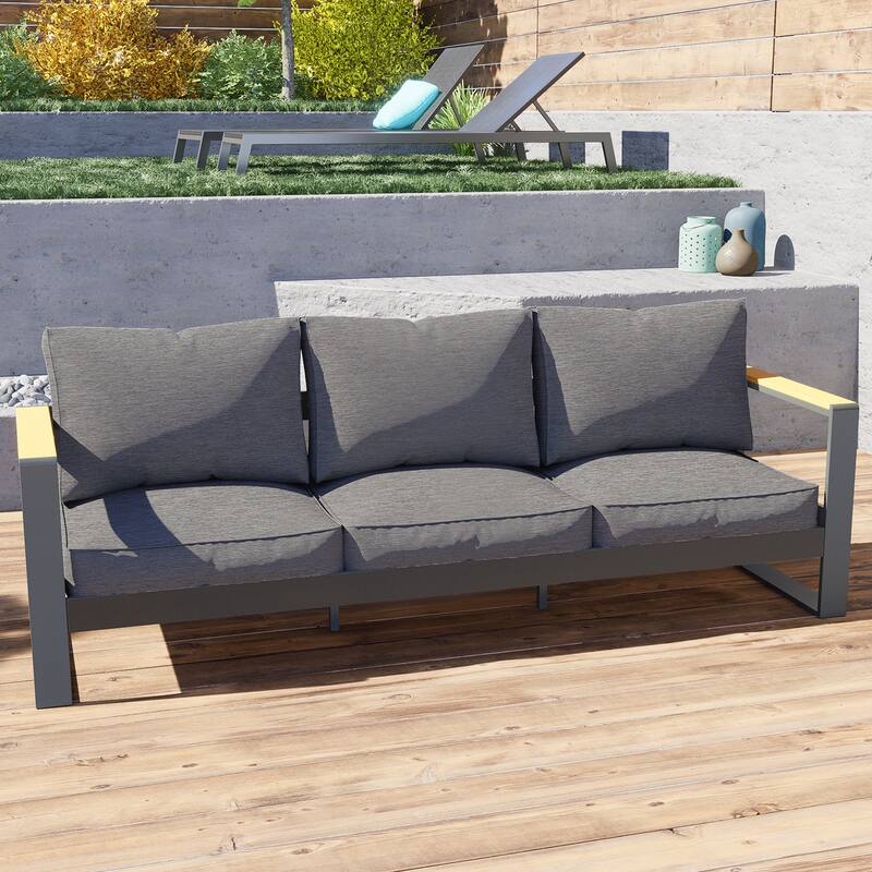Aoodor Patio Furniture 3 Seater Aluminum Sofa Couch Deep Seat - Grey