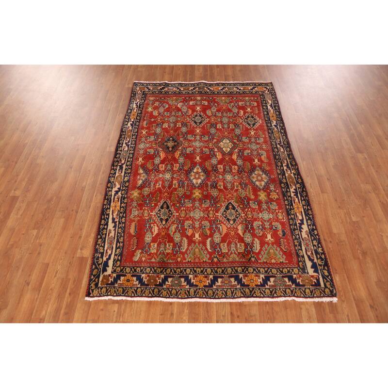 Hand Knotted Oriental 100% Wool Carpet Traditional All-Over Oranges & Rust Kashkoli Area Rug - 7' 8'' X 5' 0''
