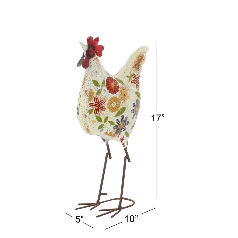 Green or Cream Metal Indoor Outdoor Distressed Standing Rooster Garden Sculpture with U Shaped Feet