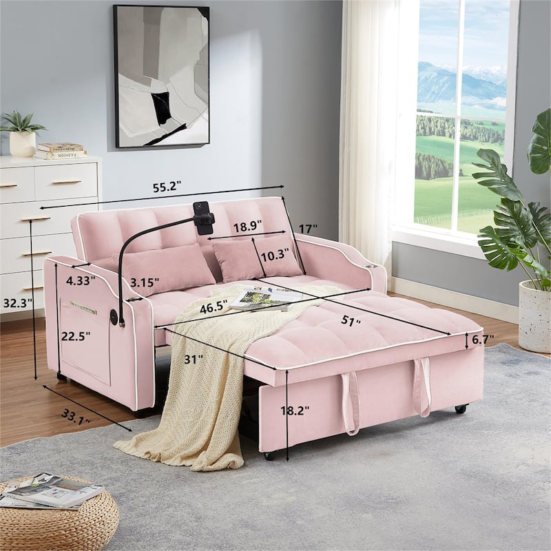 Versatile Foldable Sofa Bed in 3 Lengths,Adjustable Back w/ USB