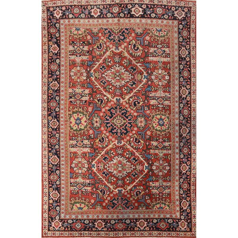 Hand Knotted Oriental 100% Wool Carpet Traditional Floral Oranges & Rust Mahal Area Rug - 10' 6'' X 7' 0''
