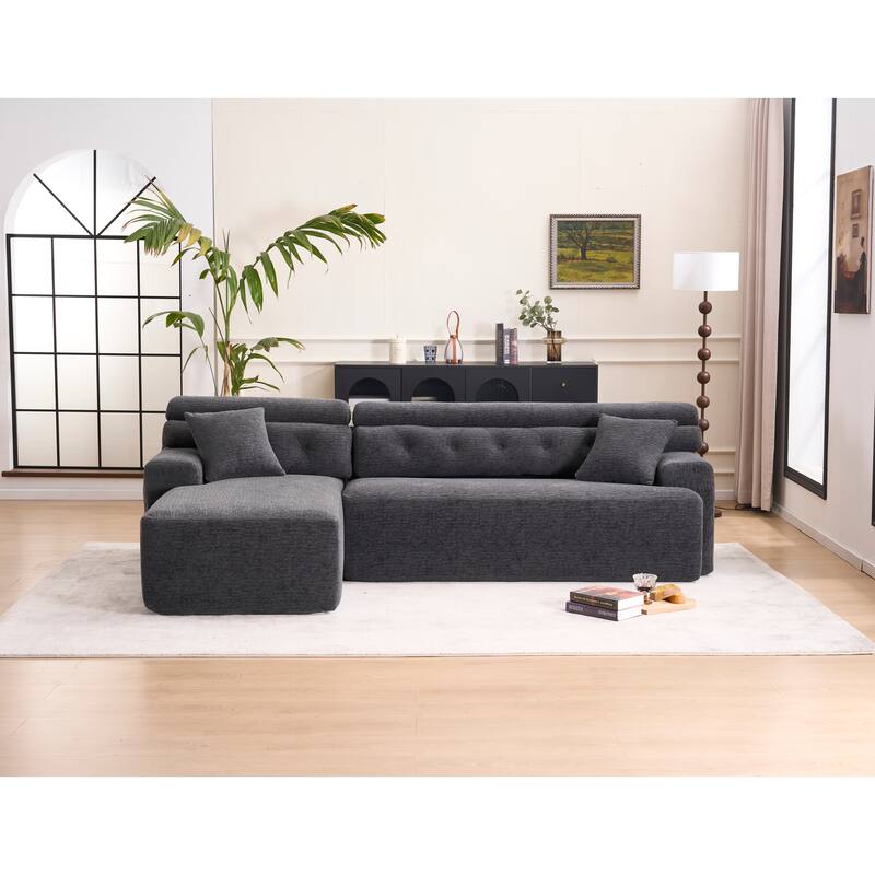 105" Chenille Sectional Sofa with Chaise Lounge & 2 Pillows