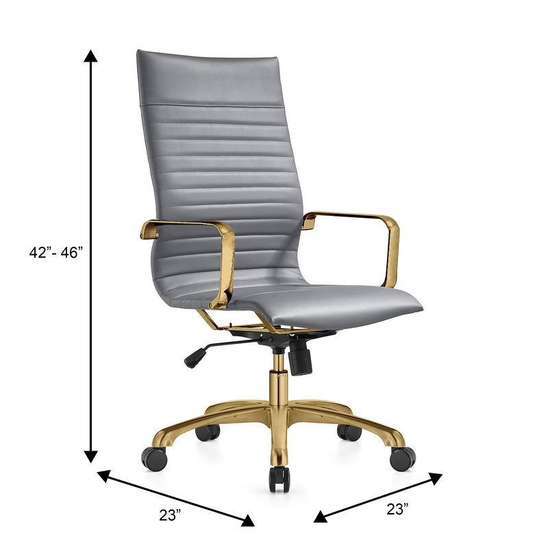 LeisureMod Harris Leatherette Office Chair With Gold Frame - Grey - 23"Dx23"Wx46"H