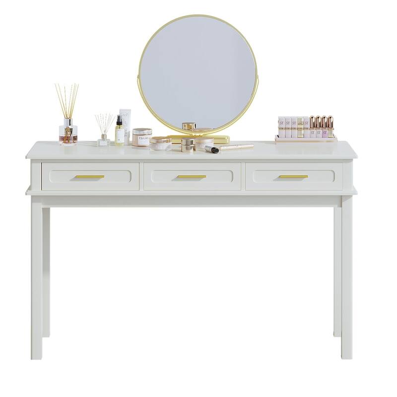 Cream White Vanity Desk with 3 Drawers, Modern Makeup Table or Writing Desk, Multipurpose Dressing Table, No Mirror Included