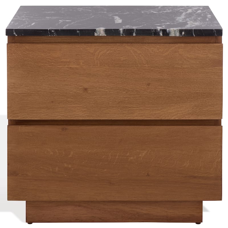 SAFAVIEH Couture Lilybelle Marble Top 2-Drawer Nightstand - Walnut/Black