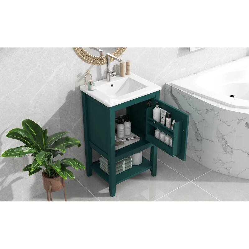 20" Bathroom Vanity with Sink, Bathroom Cabinet with Soft Closing Door, Storage Rack and Open Shelf