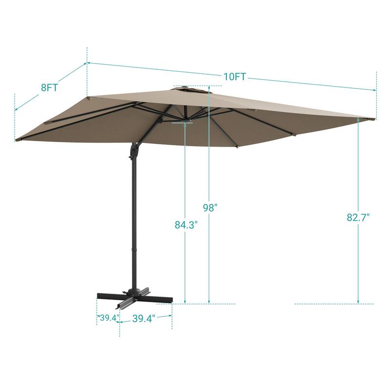 BONOSUKI 10x8FT Cantilever Patio Umbrella, Ultimate Outdoor Comfort with 360° Rotation and Canopy Angle Adjustment