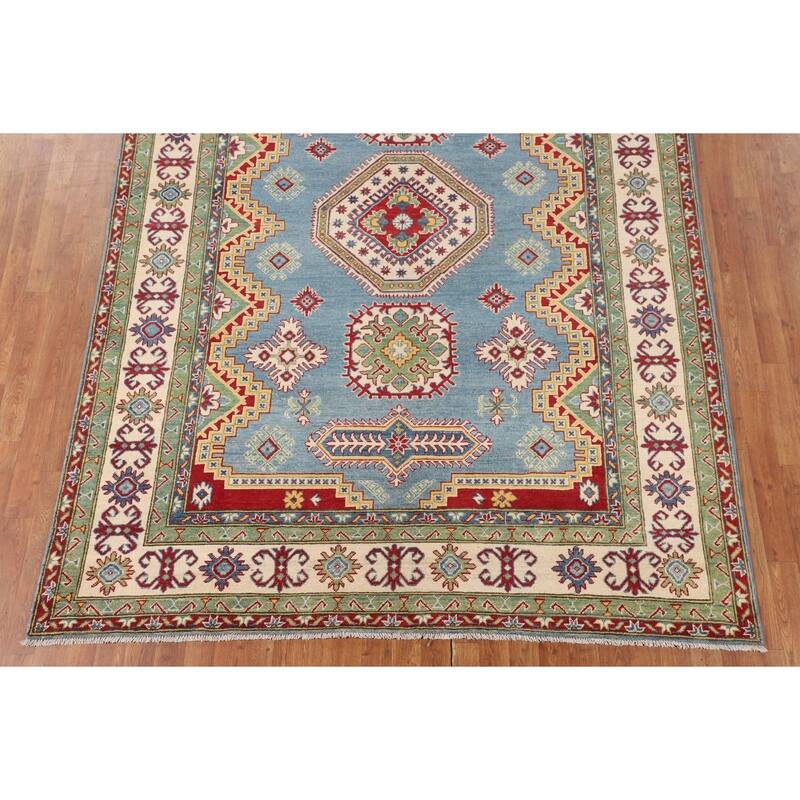 Blue Kazak Rug Hand-Knotted Traditional Oriental Wool Carpet - 6'9" x 9'8"