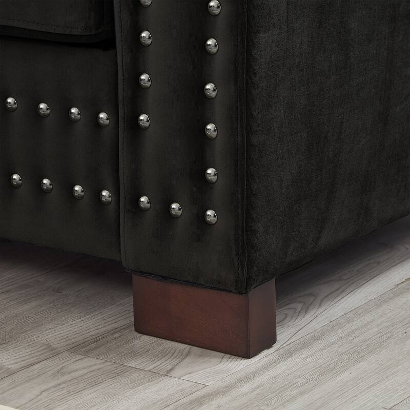 Velvet Loveseat Sofa with Storage, Comfy Upholstered Deep Seat Sofa, 2-Seater Sofa with Nailhead Trim & 6 Throw Pillows