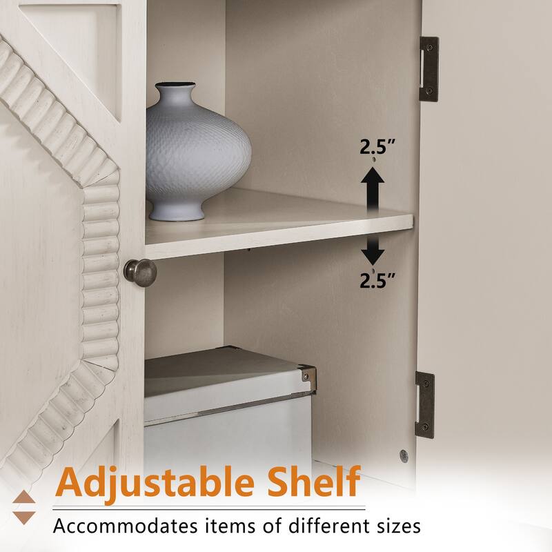 Farmhouse Sideboard Buffet Cabinet with Solid Wood Legs,Accent Storage Cabinet with 2 Doors and Adjustable Shelves