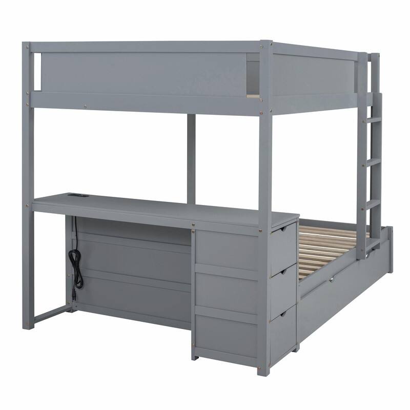 Full-Over-Full Bunk Bed with Twin Trundle, Storage & Built-In Desk