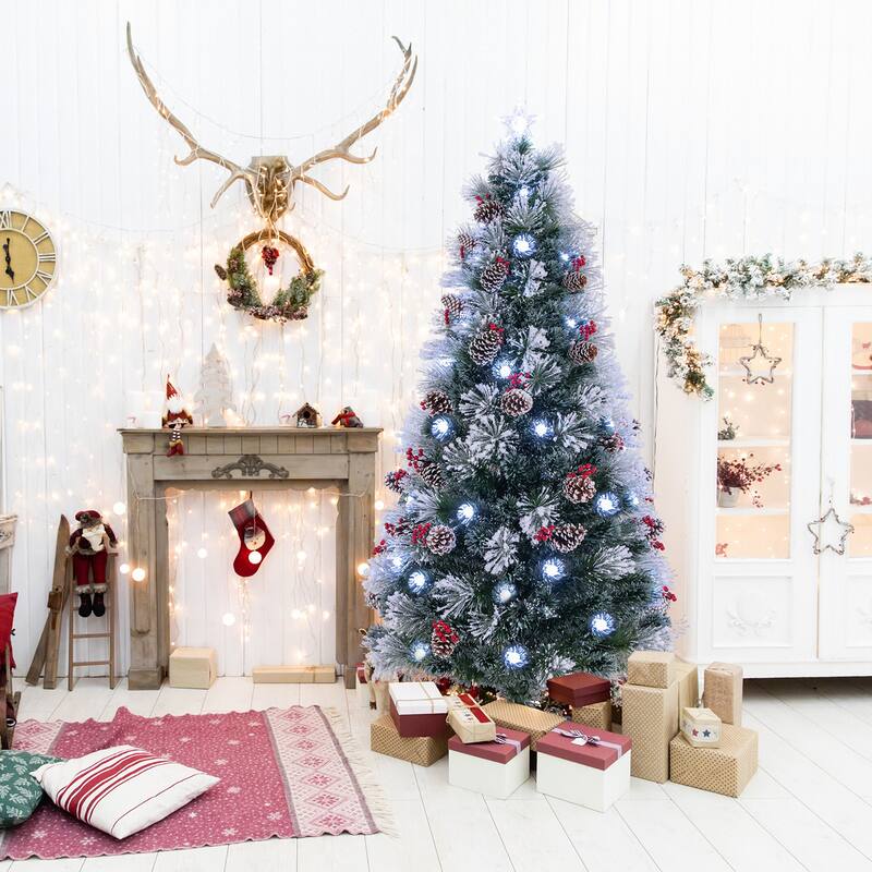 Gymax 5/6/7 FT Flocked Christmas Tree Artificial Xmas Tree